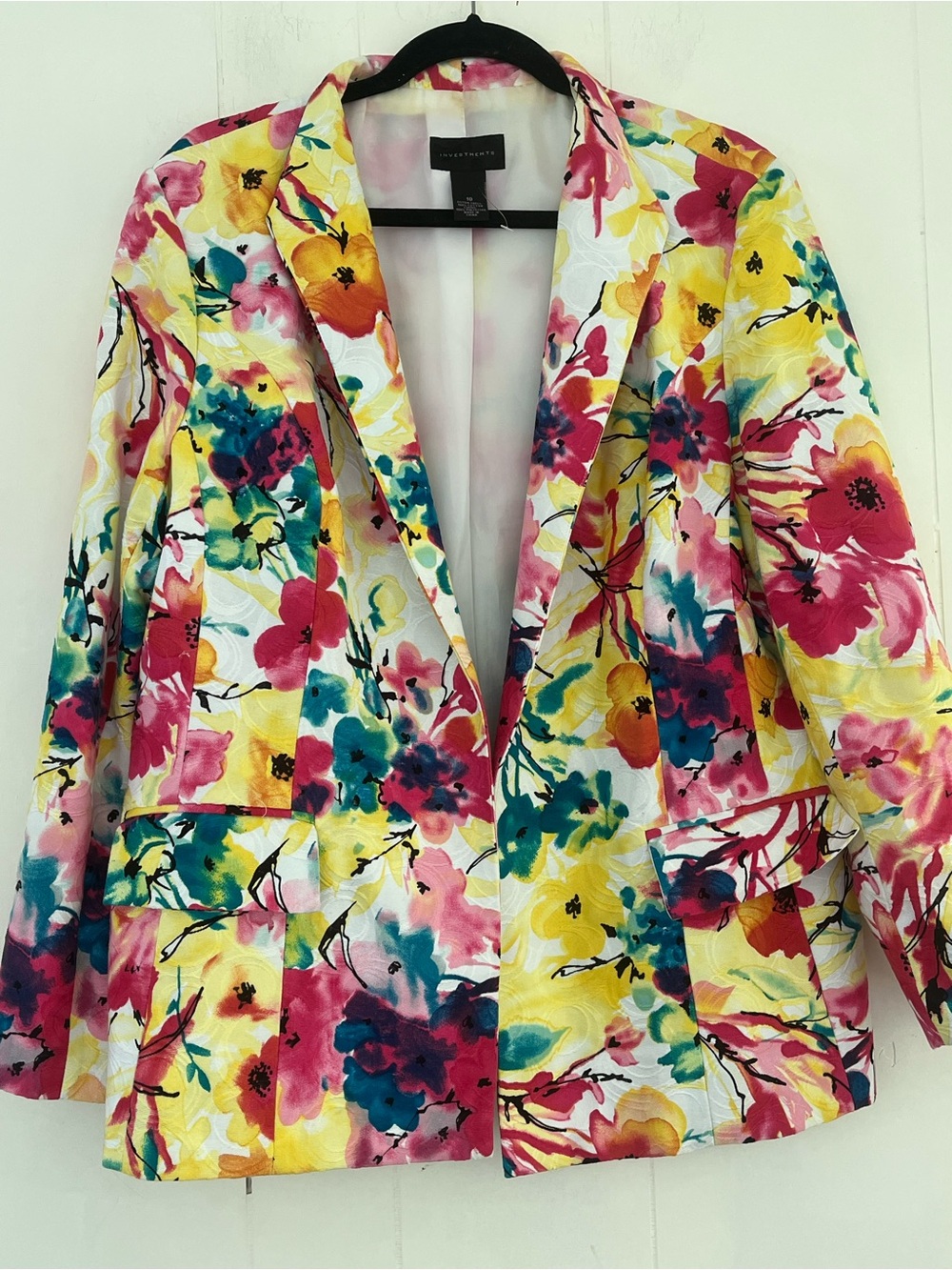 Investments Vibrant Colorful Watercolor Floral Blazer Size 18 Pink Yellow - Picture 2 of 16